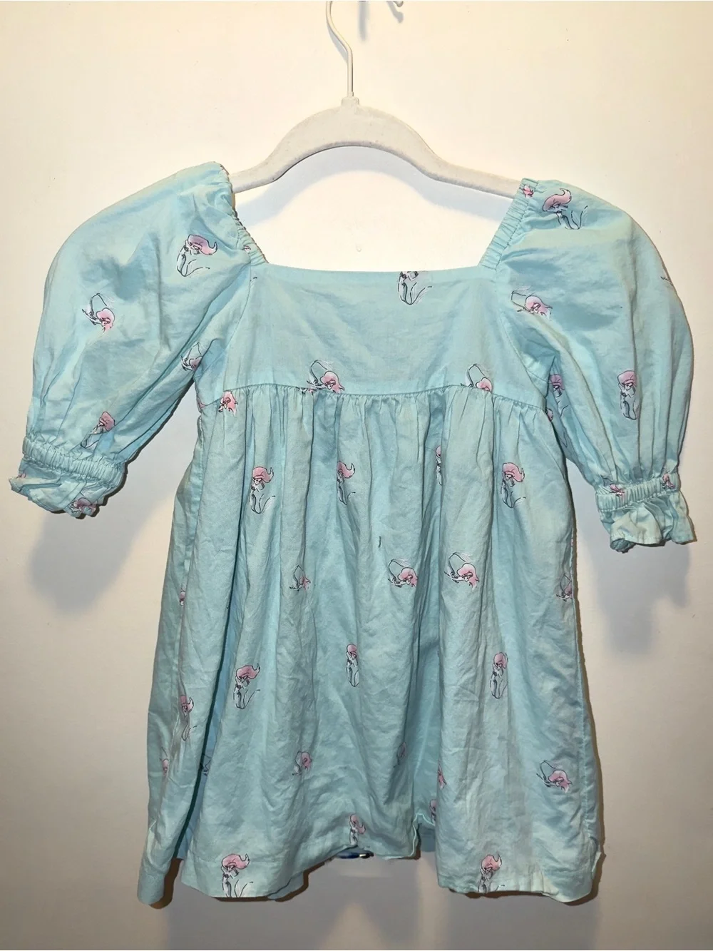 Janie and Jack Light Blue Puff Sleeve Dress with Pink Floral Motif Ariel